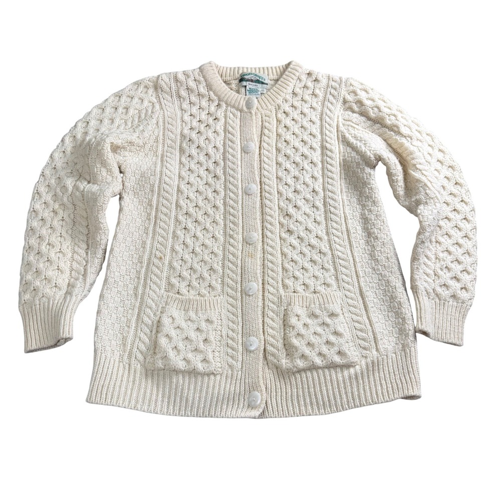 Aran Crafts Merino Wool Irish Fisherman Sweater Cardigan Women Small Cable Knit - Picture 2 of 9